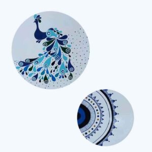 Set von 2 handgemalten dekorativen Keramiktellern Simorgh