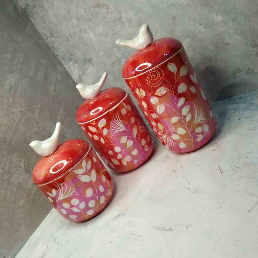 Keramik-Vorratsdosen-Set – Ideal zur Aufbewahrung & Organisation in der Küche, Vögel (3er-Set)