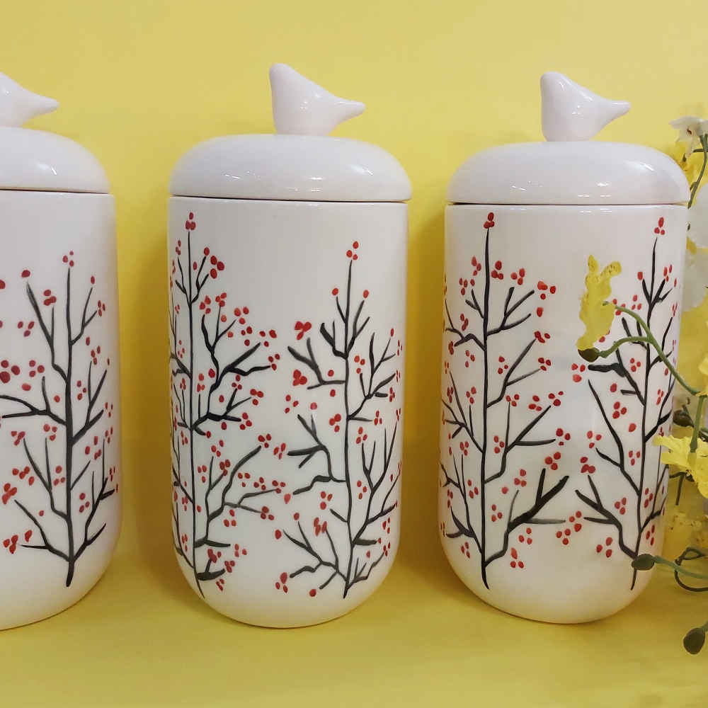 Keramik-Vorratsdosen-Set – Ideal zur Aufbewahrung & Organisation in der Küche, Blüte (3er-Set)