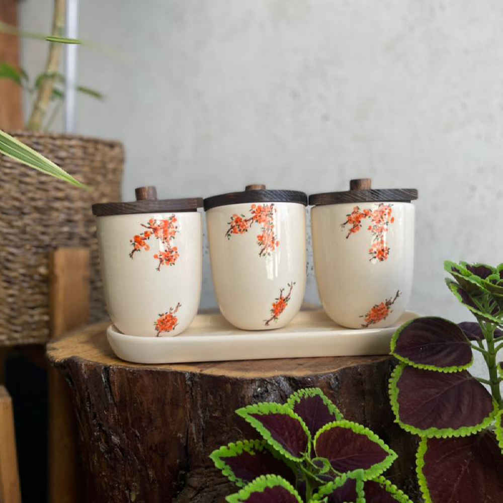 Keramik-Vorratsdosen-Set – Ideal zur Aufbewahrung & Organisation in der Küche, Frühling (3er-Set)