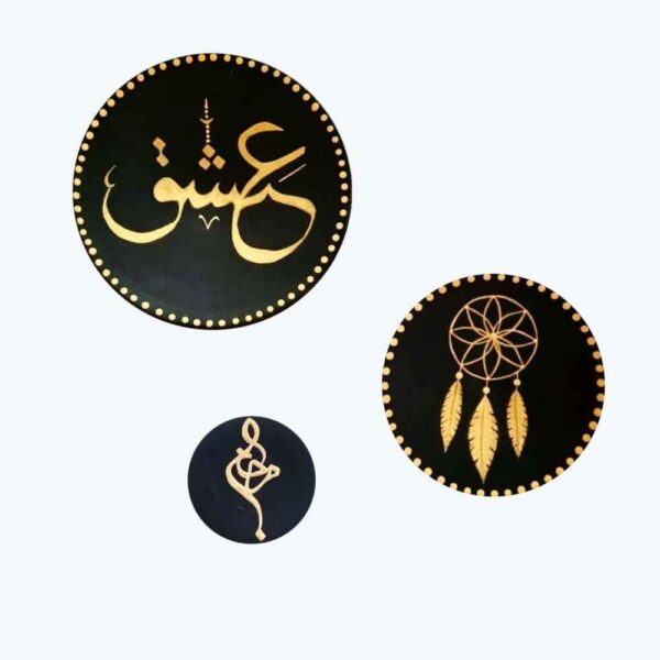 Set von 3 handgemalten dekorativen Keramiktellern Liebe