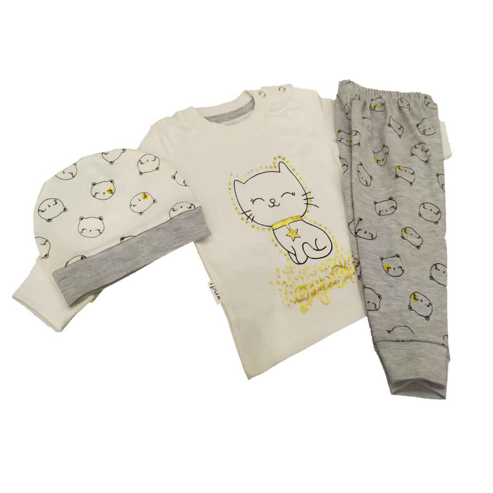 Set aus 3 Neugeborenen Baby Bekleidung Modell Katze