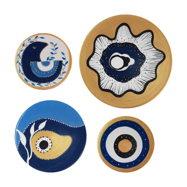 Set von 4 handgemalten dekorativen Keramiktellern Cheshm Nazar