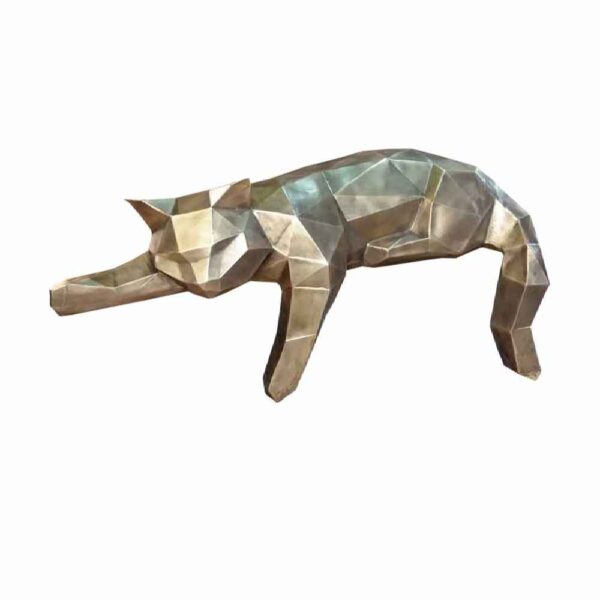 Geometrische silberne Katzen-Figur im Kubismus-Stil - Abstrakte Skulptur