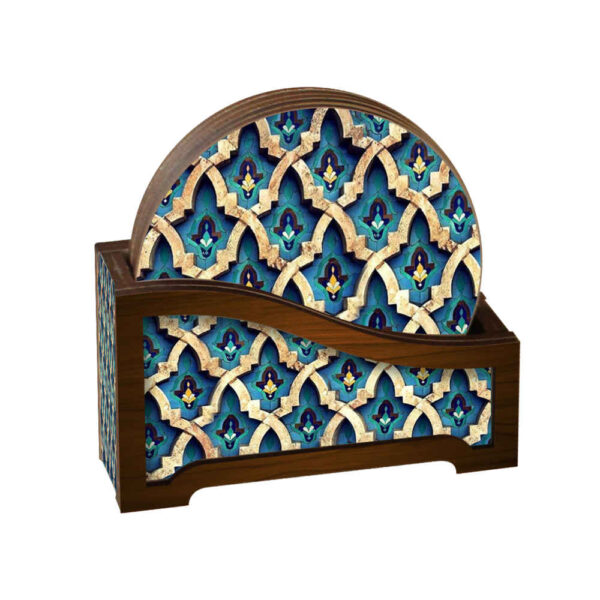 Set aus Untersetzern & Halter mit persisch inspiriertem künstlerischen Design Antique