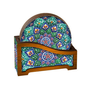Set aus Untersetzern & Halter mit persisch inspiriertem Mandala-Design Pegah