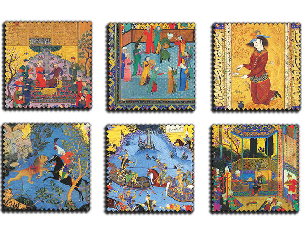 Set aus Untersetzern & Halter mit persisch inspiriertem künstlerischen Design Stamp