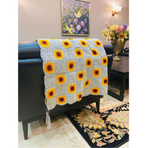 Häkelwurfdecke für Sofa und Bett, kariert, Bohemian Sonnenblume