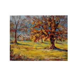 Original malerische Kunstmalerei – Öl auf Karton, Herbstlandschaft