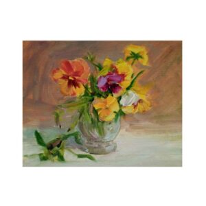 Original malerische Kunstmalerei – Öl auf Karton, Blumen in Vase