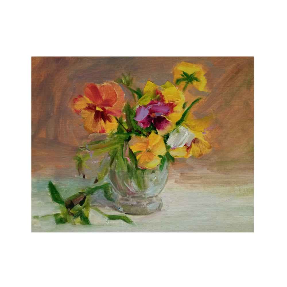 Original malerische Kunstmalerei - Öl auf Karton, Blumen in Vase