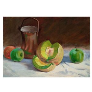 Original realistische Kunstmalerei – Öl auf Karton, Früchte