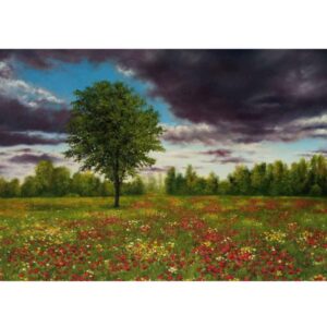 Original malerische Kunstmalerei – Öl auf Karton, Frühling Landschaft