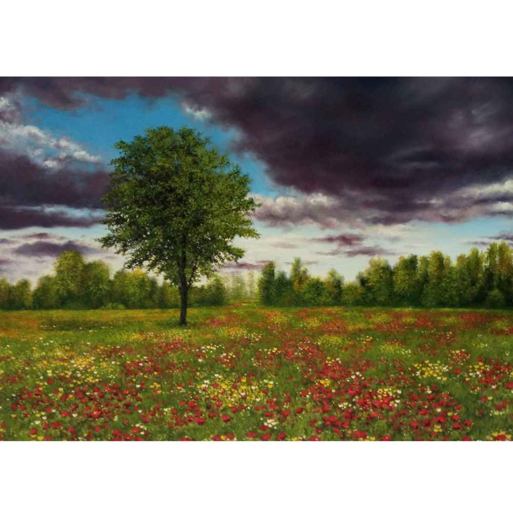 Original malerische Kunstmalerei - Öl auf Karton, Frühling Landschaft