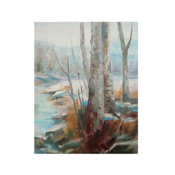 Original malerische Kunstmalerei - Öl auf Karton, Winter Landschaft