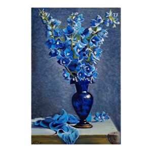 Original realistische Kunstmalerei – Öl auf Leinwand, Blaue Blume von Ahmad Motaghedi