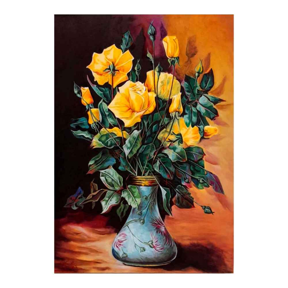 Original realistische Kunstmalerei - Öl auf Leinwand, Blumen von Ahmad Motaghedi