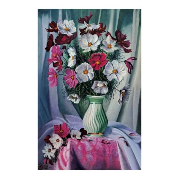 Original realistische Kunstmalerei - Öl auf Leinwand, Blumen in Vase von Ahmad Motaghedi