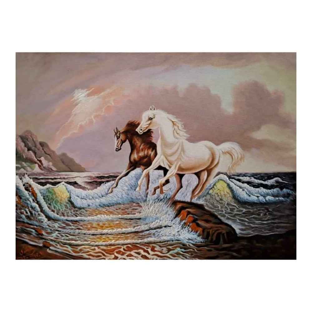 Original realistische Kunstmalerei - Öl auf Leinwand, Pferde von Ahmad Motaghedi
