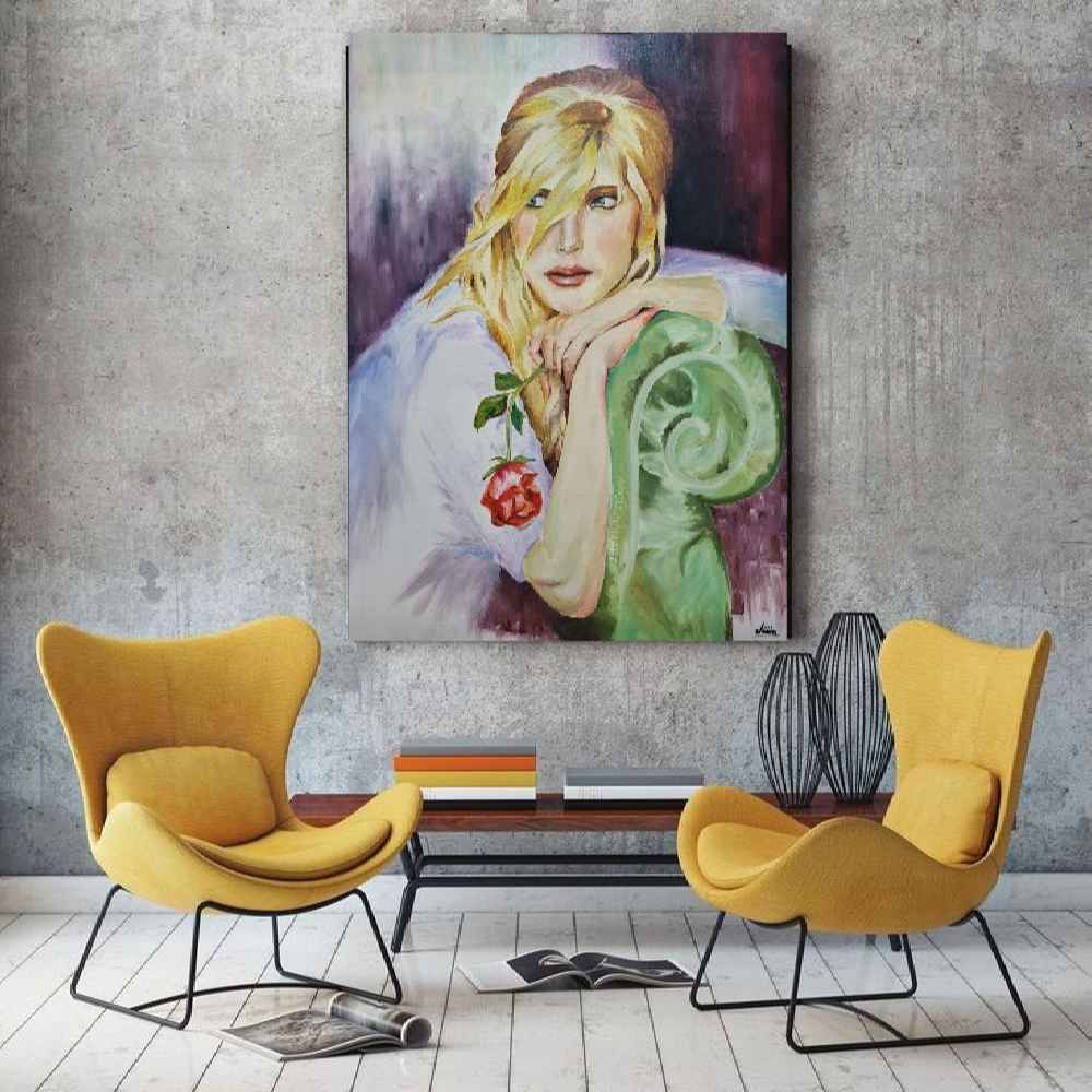 Original realistische Kunstmalerei – Öl auf Leinwand, Frau