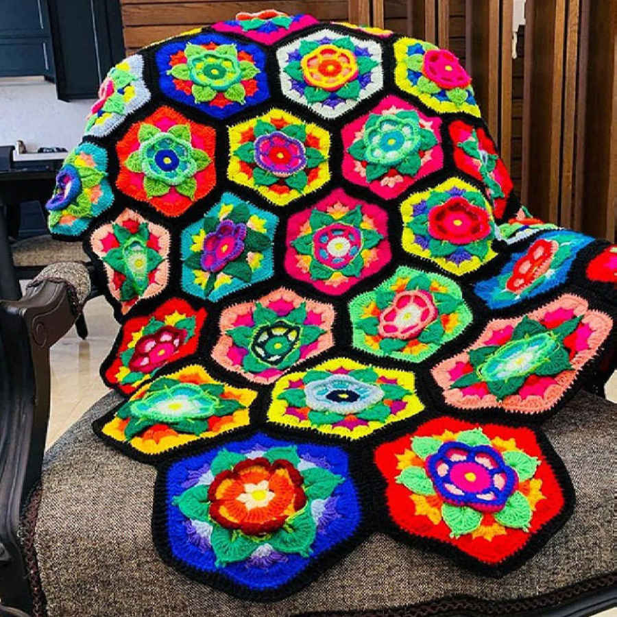 Häkelwurfdecke für Sofa und Bett, kariert, Bohemian Sina