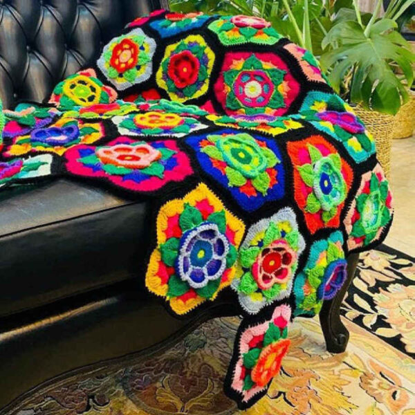 Häkelwurfdecke für Sofa und Bett, kariert, Bohemian Sina