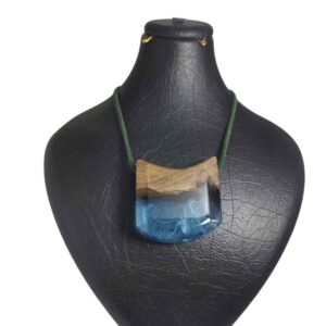 Holz- & Harz-Halskette, handgefertigt, künstlerisch, auffälliger Stil Ocean