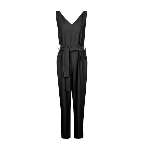 Schwarzer Jumpsuit mit seitlichem Gürtel für Frauen Tina
