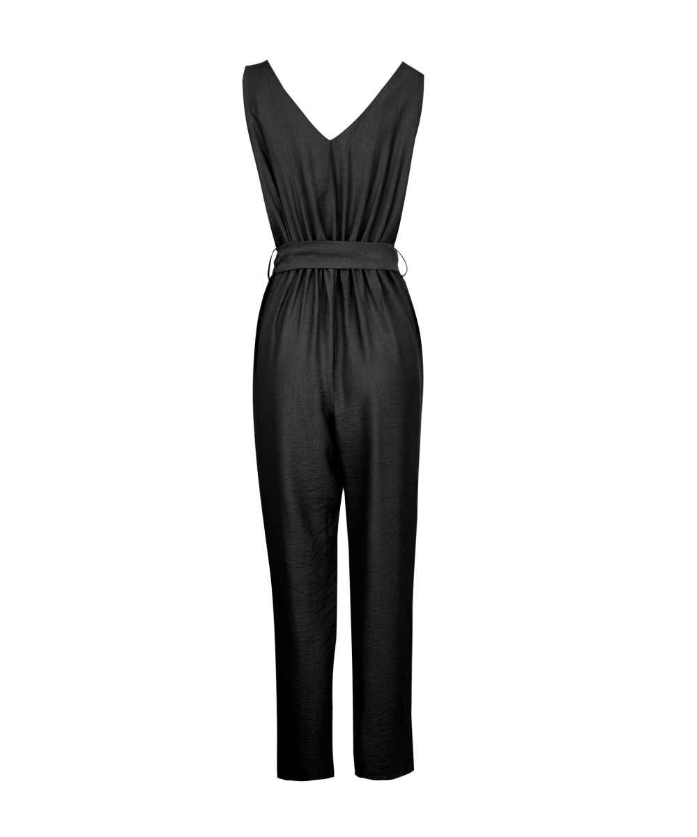 Schwarzer Jumpsuit mit seitlichem Gürtel für Frauen Tina