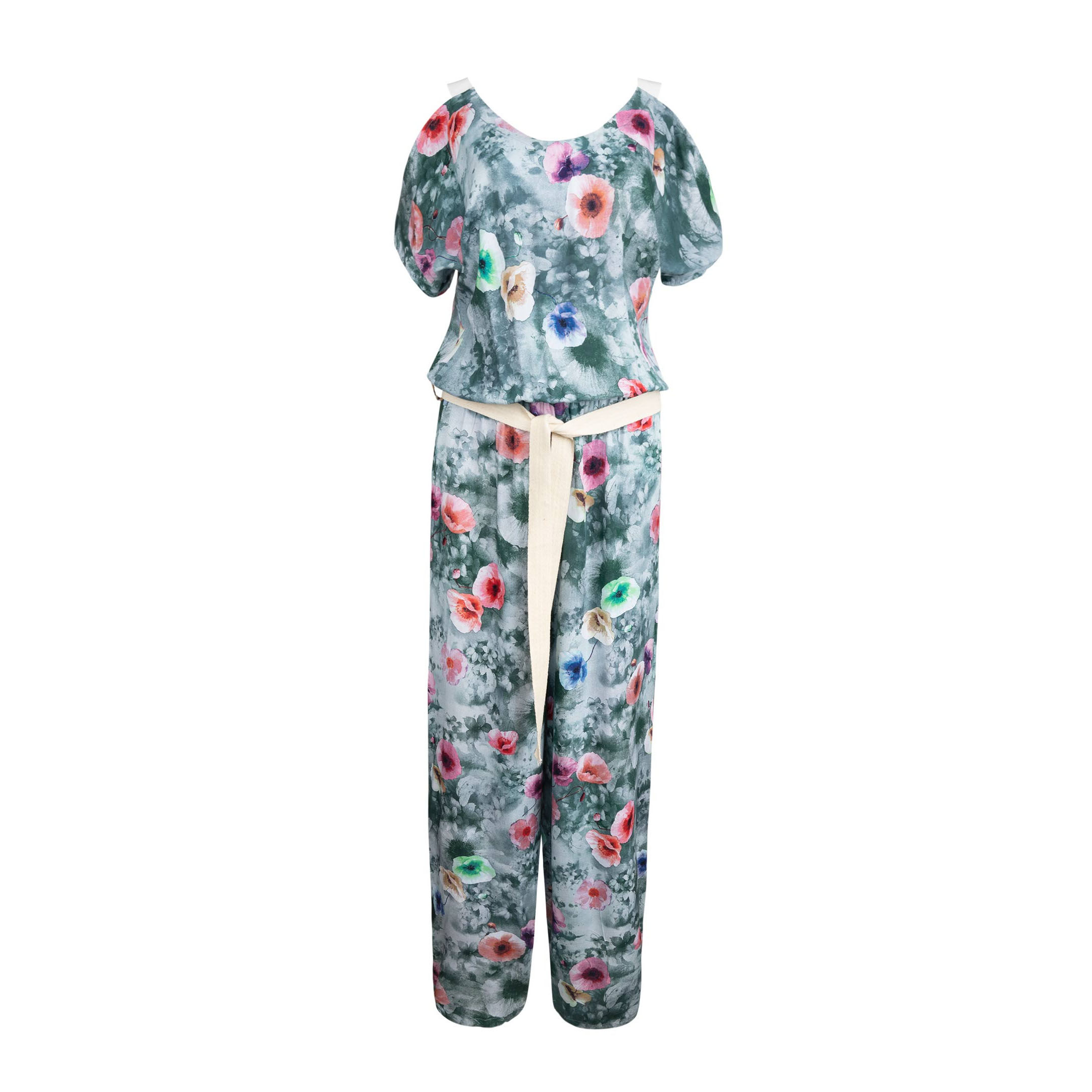 Floral Jumpsuit mit seitlichem Gürtel für Frauen Paradise