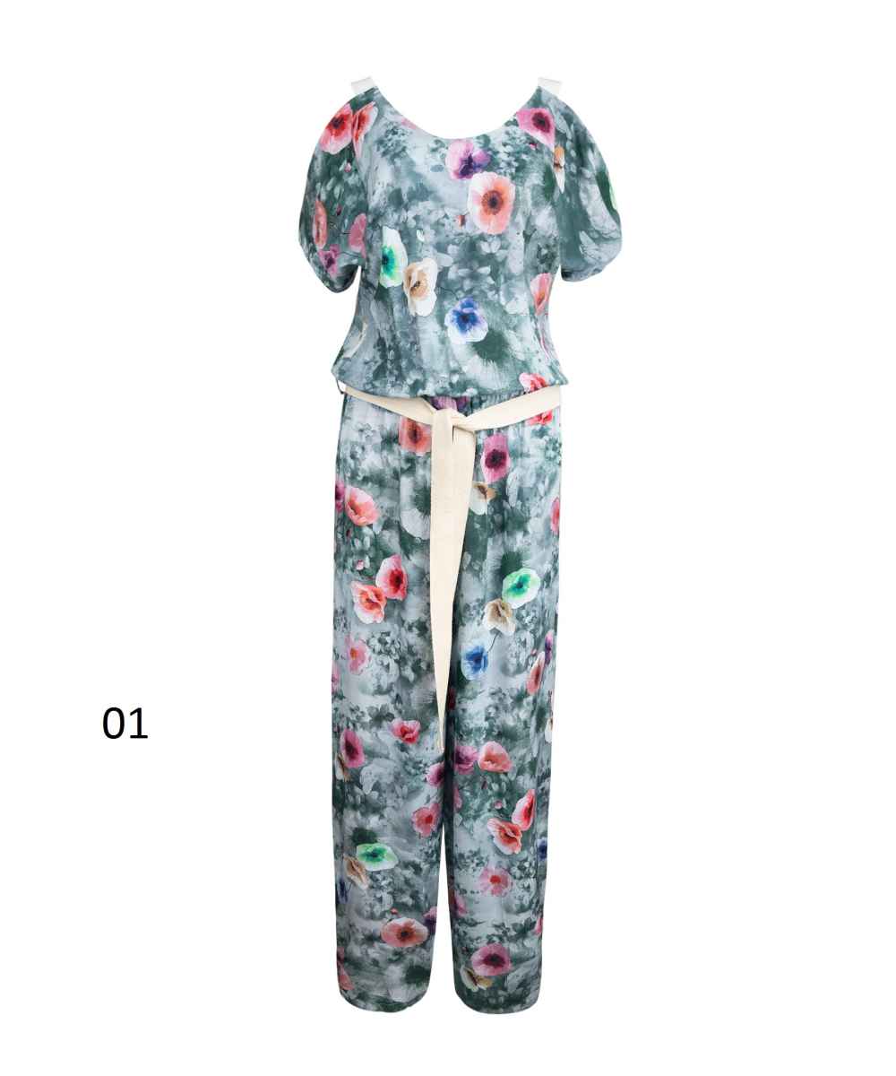 Floral Jumpsuit mit seitlichem Gürtel für Frauen Paradise