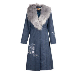 Zweireihiger Wollmantel für Damen mit Pelzkragen – Elegant & Warm