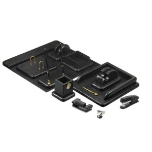 Schwarzes Leder-Schreibtisch-Organizer-Set – 14 Teile