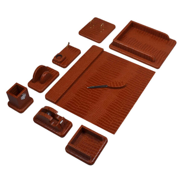 Braunes Leder-Schreibtisch-Set - 10-teiliges Set