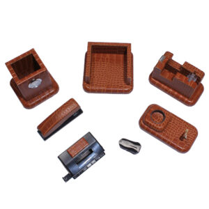 Braunes Leder-Schreibtisch-Organizer-Set – 7 Teile