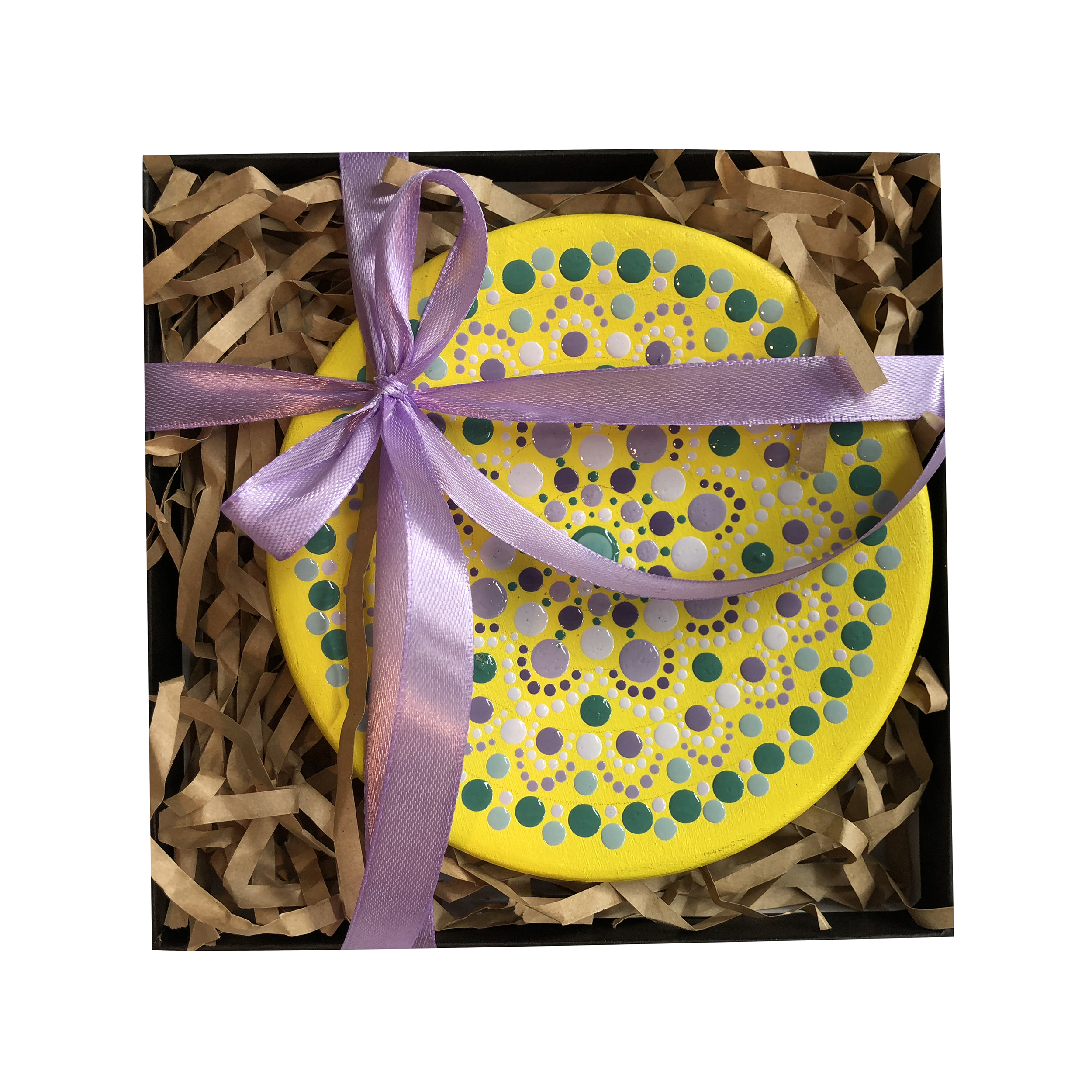 Dekorativer Keramikteller handgemalt Dot Art Kaktus