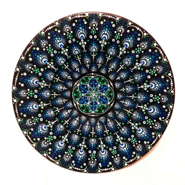 Dekorativer Keramikteller handgemalt Dot Art Teufelsaugen