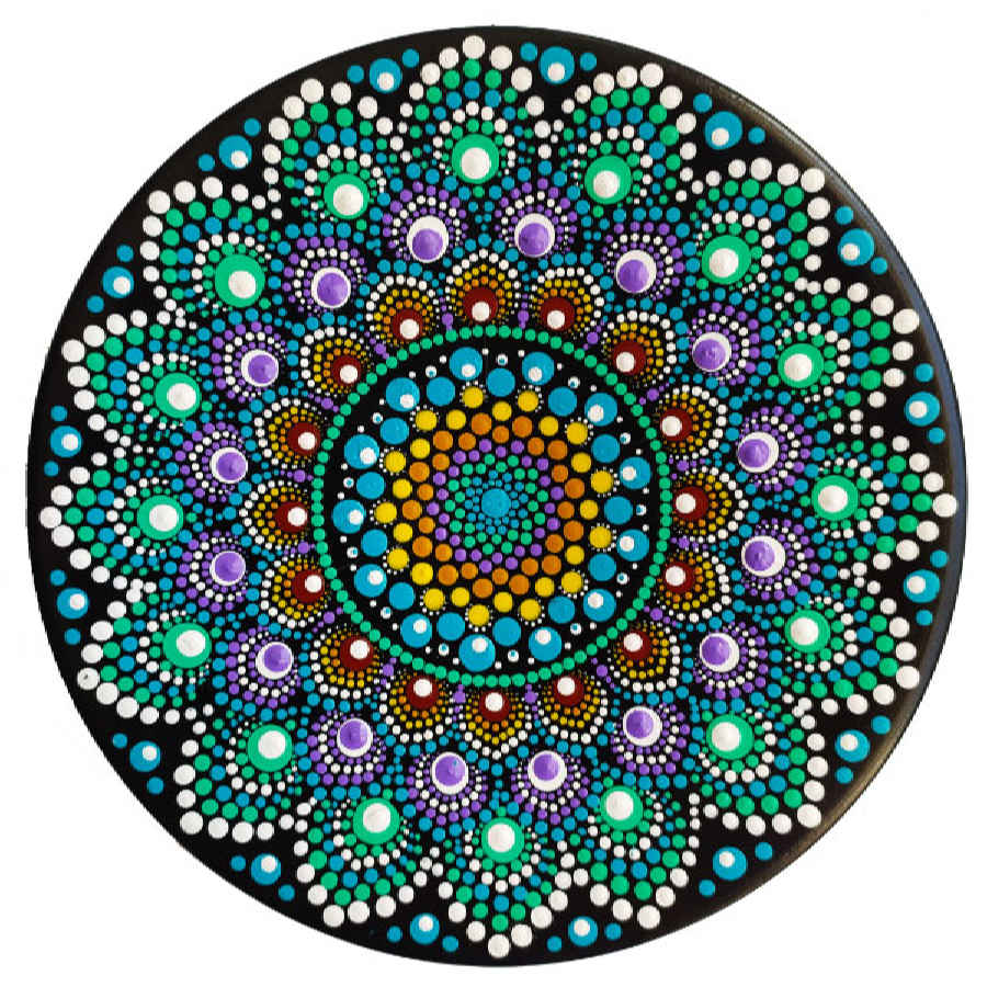 Dekorativer Keramikteller handgemalt Dot Art Geometrisch
