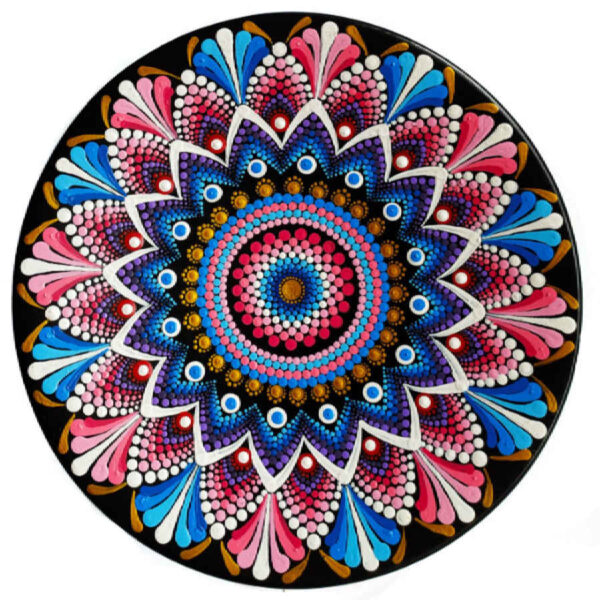 Dekorativer Keramikteller handgemalt Dot Art Mandala
