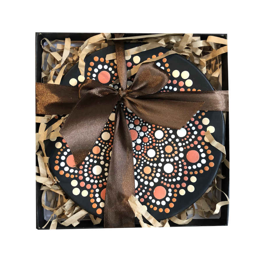 Dekorativer Keramikteller handgemalt Dot Art Orange