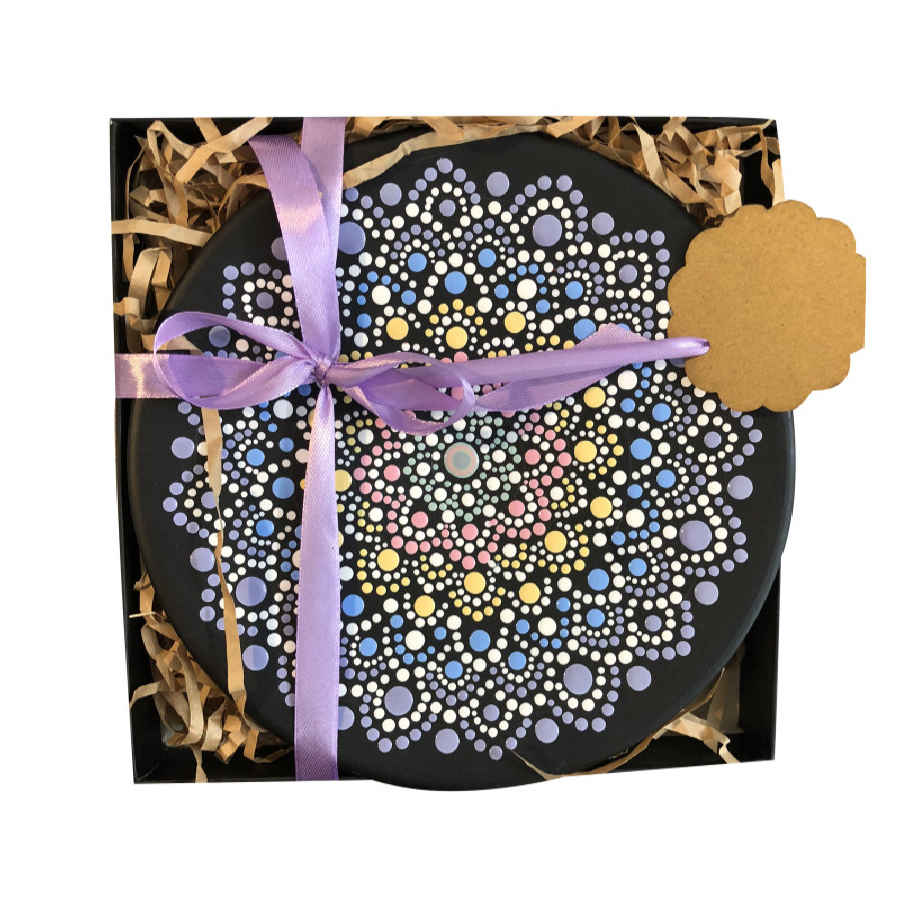 Dekorativer Keramikteller handgemalt Dot Art Raha