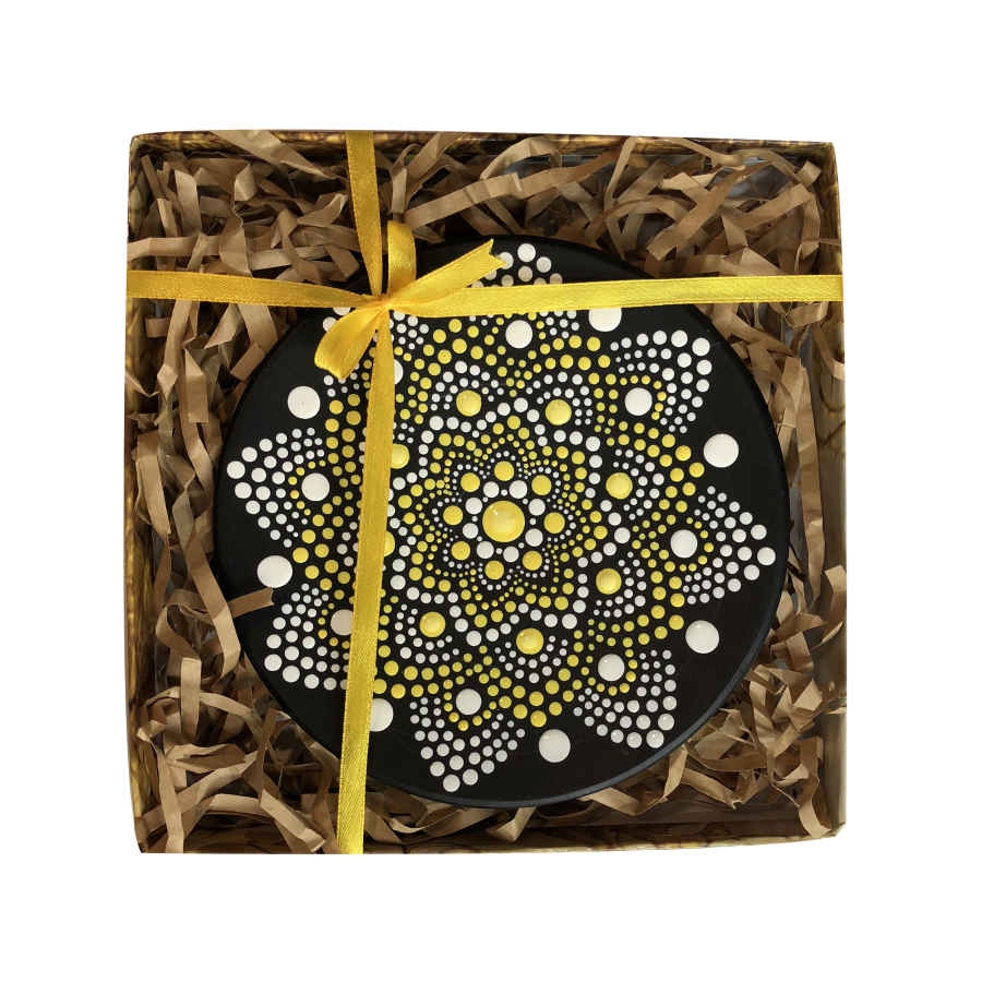 Dekorativer Keramikteller handgemalt Dot Art Stern