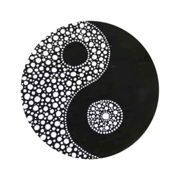 Dekorativer Keramikteller handgemalt Dot Art Yinyang