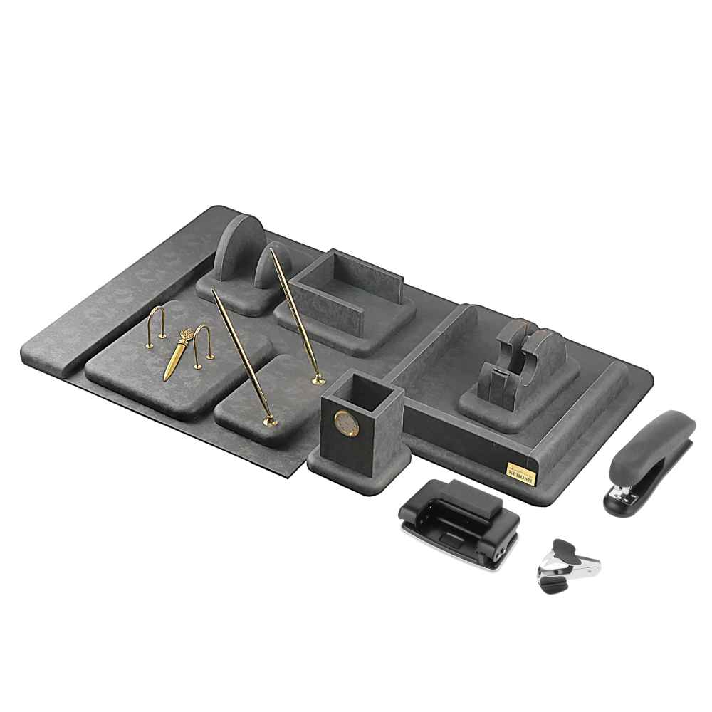 Graues Leder-Schreibtisch-Set - 14-teiliges Set