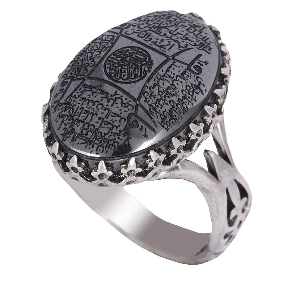 Islamischer Hämatit-Silberring mit Hadid-Gemstone für Männer 4 Qul