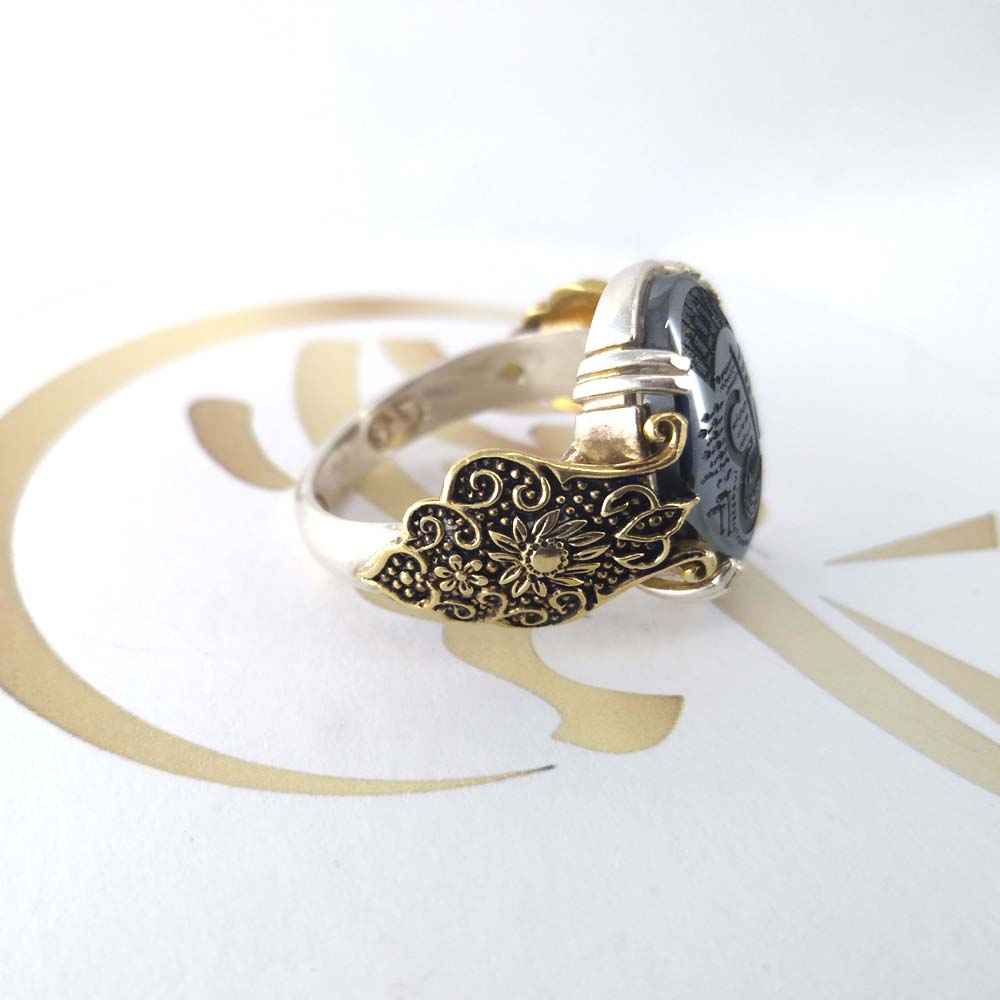 Islamischer Hämatit-Silberring mit Hadid-Gemstone für Männer Ali