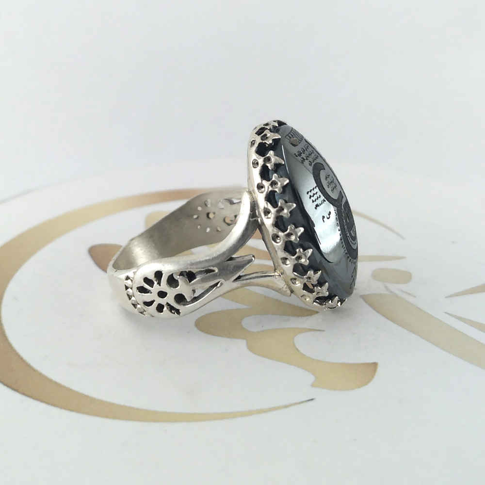 Islamischer Hämatit-Silberring mit Hadid-Gemstone für Männer Eyn Ali