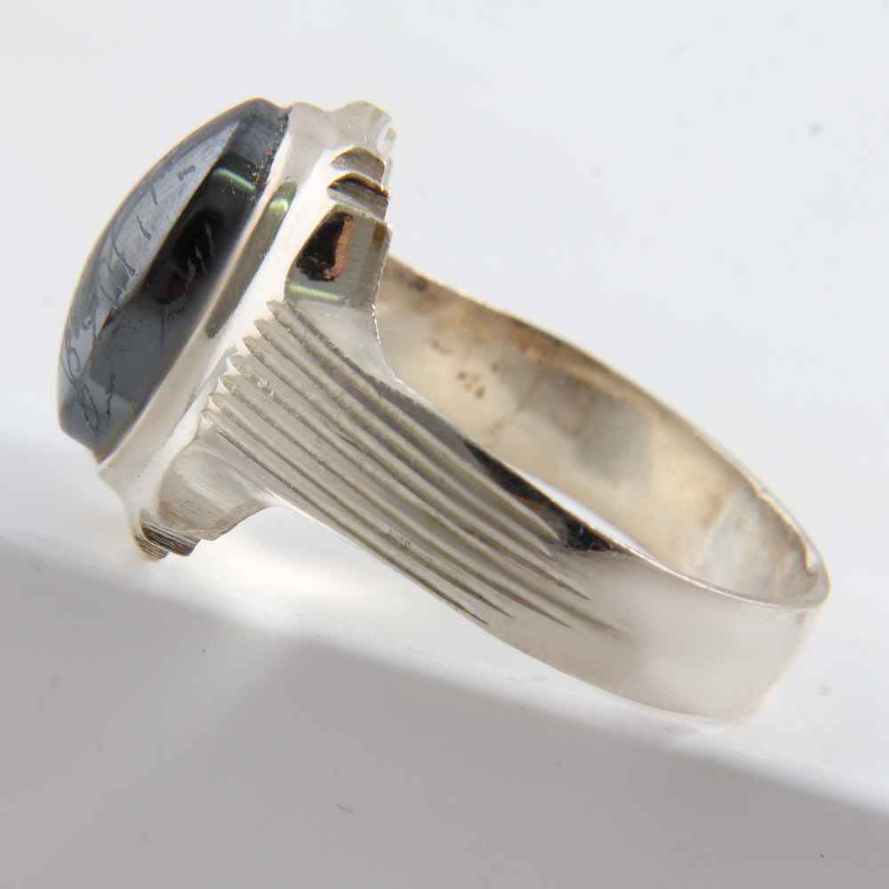 Islamischer Hämatit-Silberring mit Hadid-Gemstone für Männer Mehrab