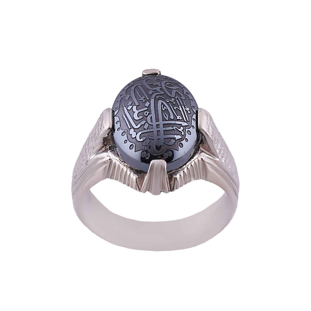 Islamischer Hämatit-Silberring mit Hadid-Gemstone für Männer Raya