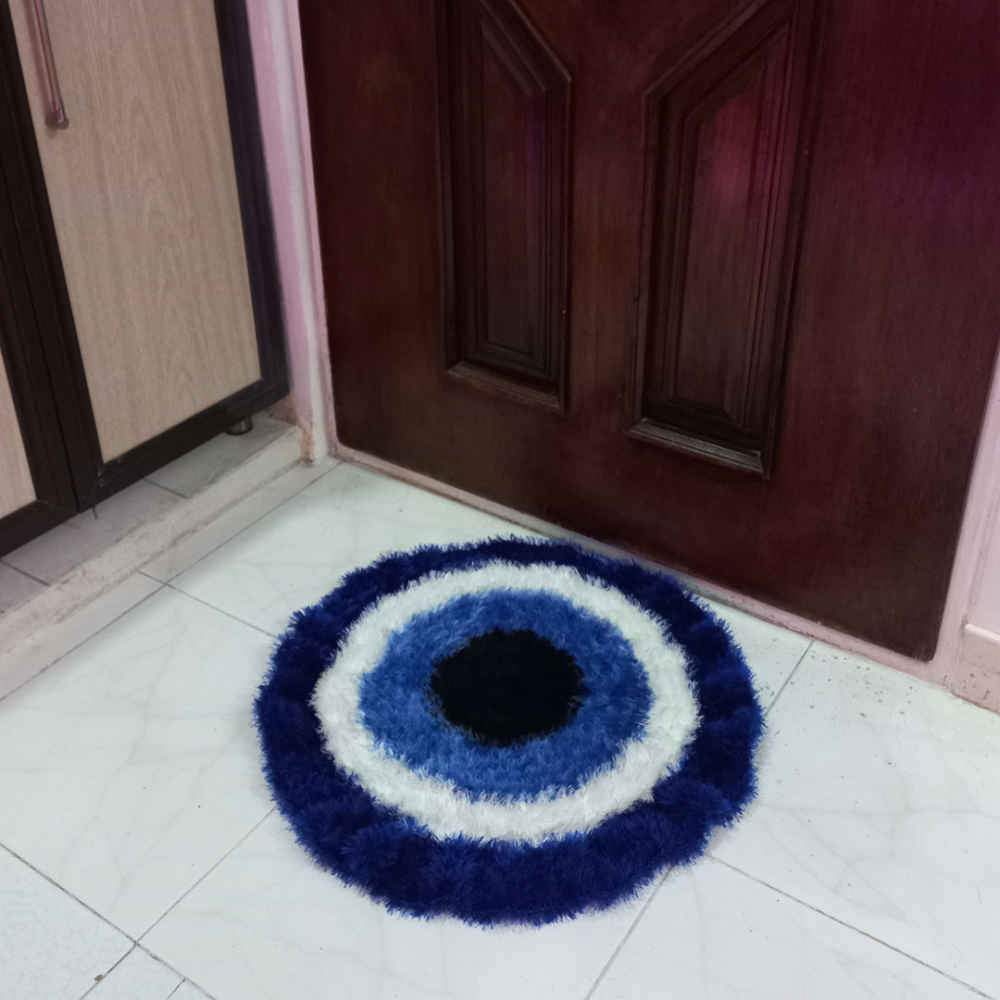 Handgewebter Boho-Makramee-Boden-Teppich – Muster „Böse Augen“